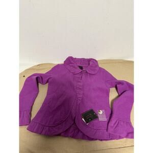 Colour Works Sweater Womens Small Fuchsia Ruffle Collar Wool Cardigan Flared Hem